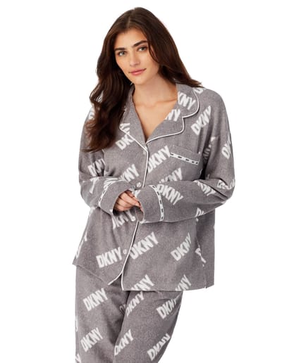 Piżama stretch fleece folded notch & pant sleep set